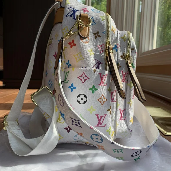 Designer-Inspired White Multicolor Backpack - Picture 2 of 10
